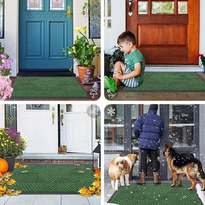 Smiry Front Door Mat Outside Entrance, Heavy Duty Sturdy Natural Rubber Doormat, Trap Dirt and Moisture, Easy Clean Low Profile Mats for Indoor Outdoor Entry, Irregular Triangle (36x24, Green)