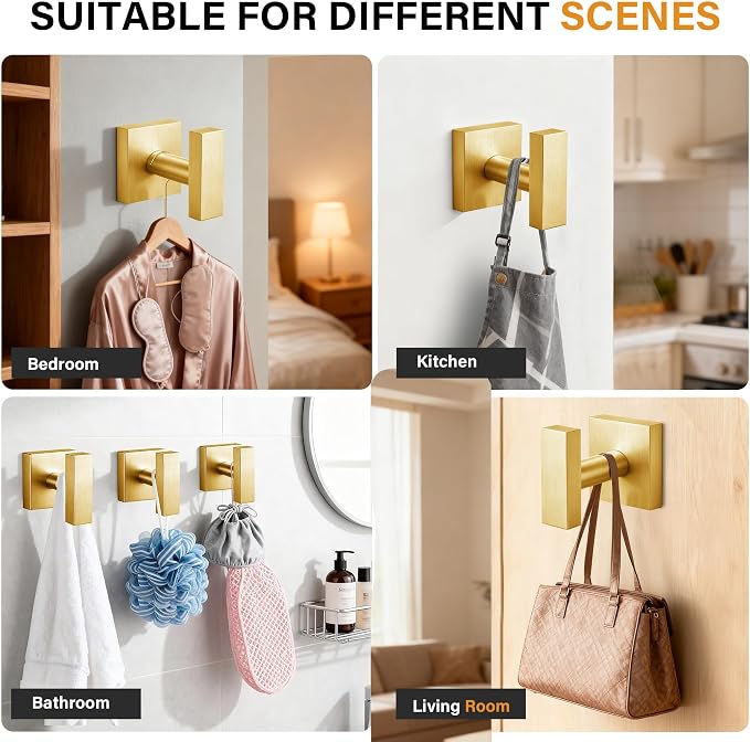 Towel Hooks for Bathrooms, Brushed Gold Towel Hook for Kitchen Bathroom - Image 7