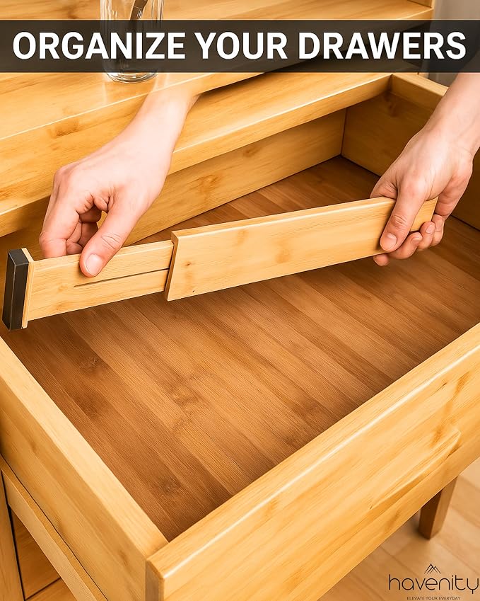 4 Pcs Bamboo Kitchen Drawer Dividers Large 17"-22", Spring Loaded, Works in - Image 7