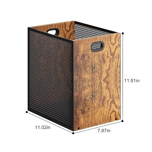 Retro Office Trash Can, Iron and Wood Combination Bedroom Garbage Can, - Image 6