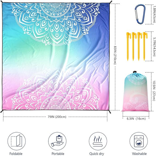HIHOHO Beach Blanket Waterproof Sandproof Extra Large Beach Mat 79" X - Image 2