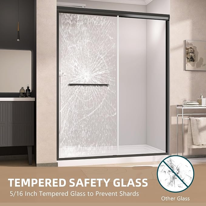 GETPRO Shower Door 56-60 in. W x 75 in. H Semi-Frameless Double Sliding Glass - Image 8