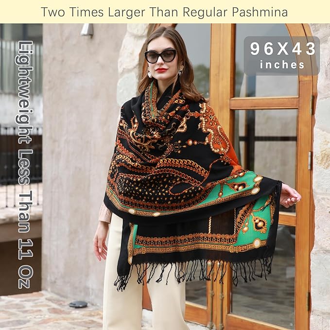 DANA XU 100% Merino Wool Extra Large Pashmina Blanket Travel Scarf Cashmere Wrap for Women Fall Winter Oversize Shawl Floral
