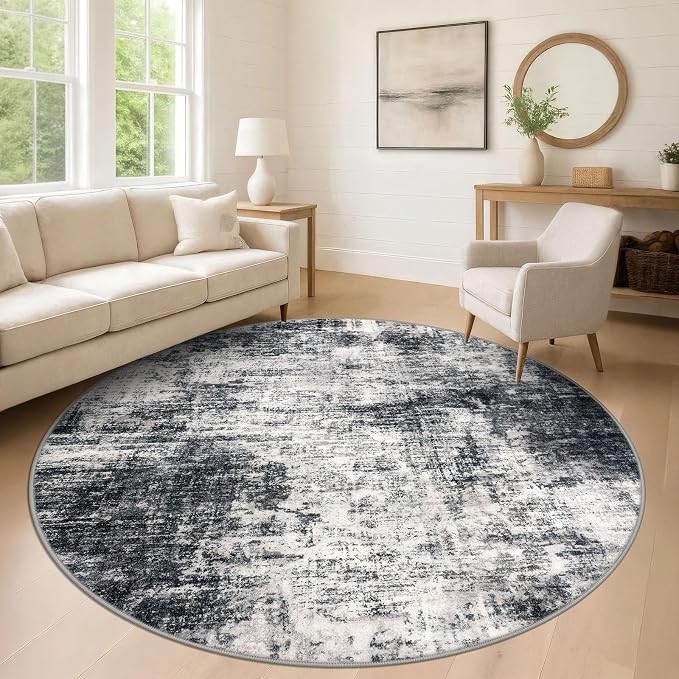 IOHOUZE Abstract Round Area Rug 8 Ft Washable Circle Rugs Large Round Rug Non by iOhouze