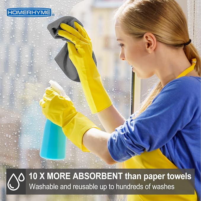 HOMERHYME Microfiber Cleaning Cloth, 12 Pack Grey Cleaning Rags, Reusable - Image 4