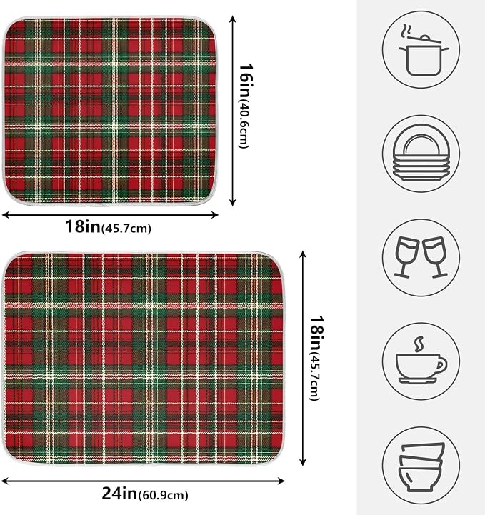 Christmas Red Green Buffalo Checkered Dish Drying Mat - Image 2