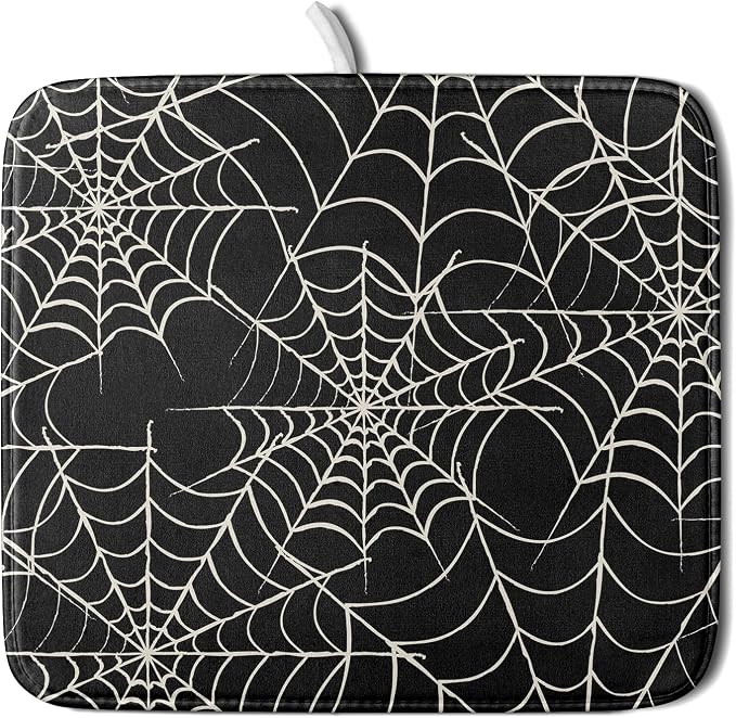 Halloween Dish Drying Mat for Kitchen Counter 16x18 Spider Web Black Holiday by Aytipun