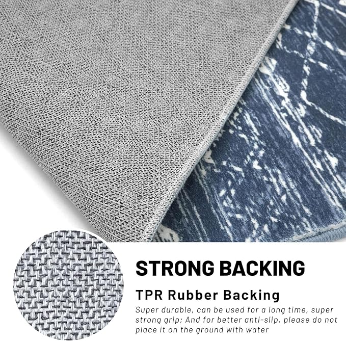 KUTA 3x5 Boho Area Rug for Living Room, Moroccan Washable Kitchen Rugs Non Slip, Navy Blue Ultra Soft Print Distressed Geometric Low-Pile Entry Throw Carpet for Bedroom Nursery Dorm Decor