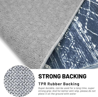 KUTA 3x5 Boho Area Rug for Living Room, Moroccan Washable Kitchen Rugs Non Slip, Navy Blue Ultra Soft Print Distressed Geometric Low-Pile Entry Throw Carpet for Bedroom Nursery Dorm Decor