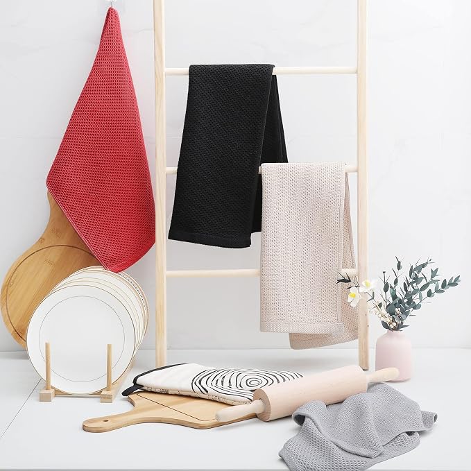 Homaxy 100% Cotton Waffle Weave Kitchen Towels, Quick Drying Cleaning Towels - Image 6