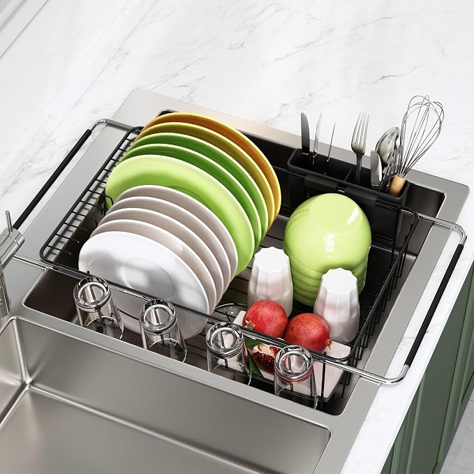 Over the Sink Expandable Dish Drainer Drying Rack In Stainless Steel - Image 7