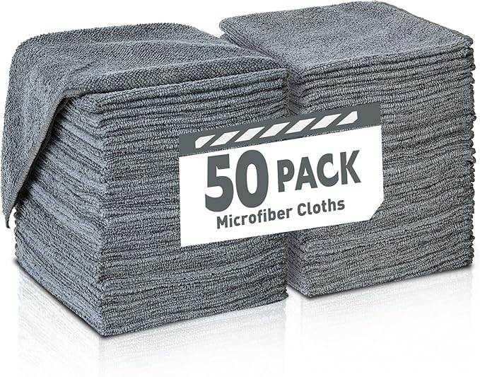 Gray Microfiber Cleaning Cloths Bulk Pack-50 Pack, Microfiber Towels Bulk by TEAWOO