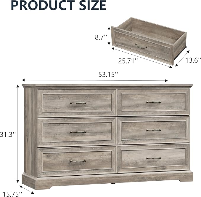 6 Drawer Dresser for Bedroom, Rustic Farmhouse Dresser - Image 2