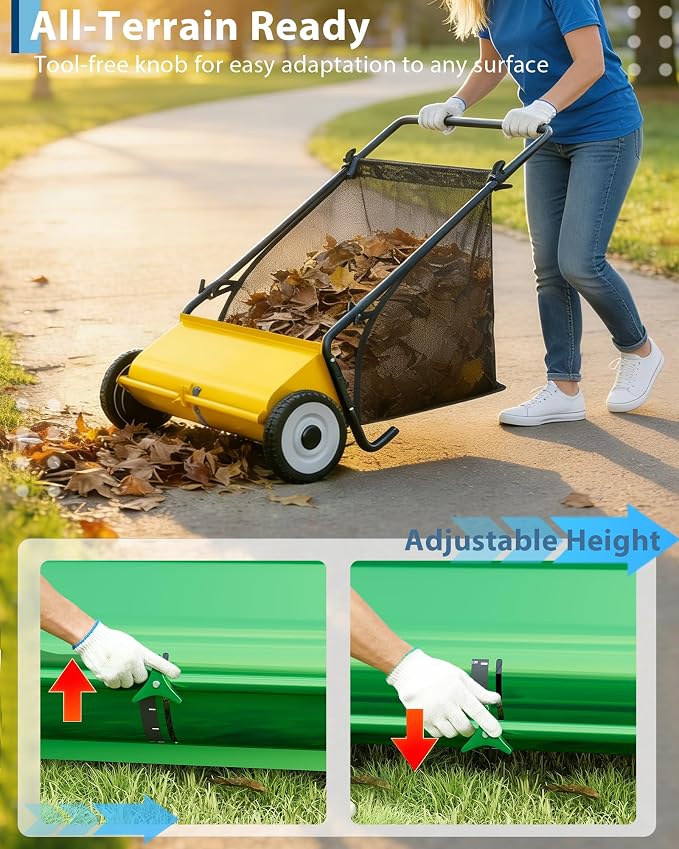 Push Lawn Sweeper, 26 Inch Extra-Wide 4-Brush System, 7 cu.ft. Mesh Bag - Image 3
