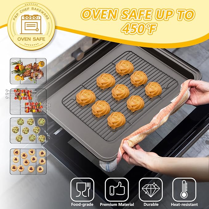 P&P CHEF Cooling Baking Rack Pack of 2, Stainless Steel Cooling Racks - Image 4