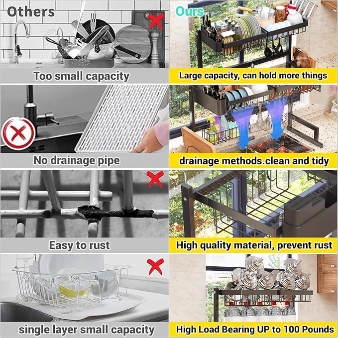 Over Sink Dish Drying Rack Snap-On Design Large Dish Drainer Storage Counter - Image 6
