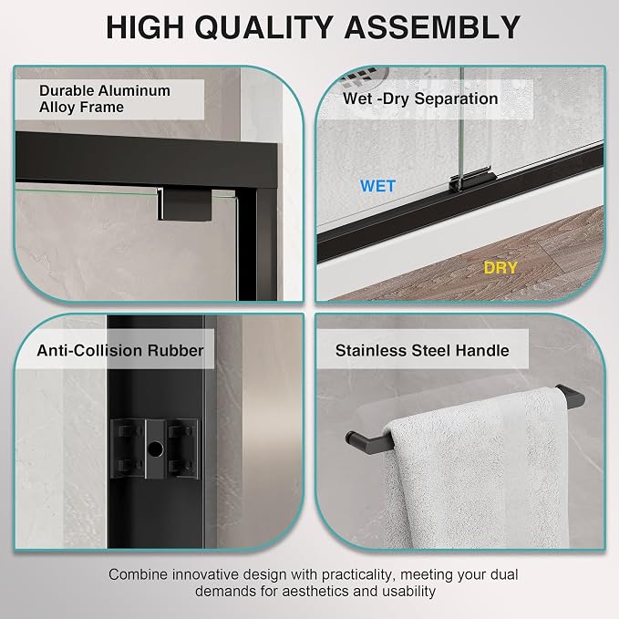 KPUY Glass Shower Door, 55-60" W x 76" H Semi-Frameless Double Sliding Shower - Image 8