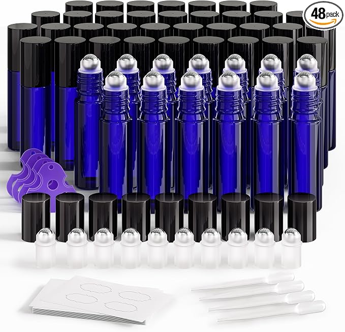 ULG Essential Oil Roller Bottles 48 Pack 10ml Cobalt Blue Glass Empty Bottles by ULG