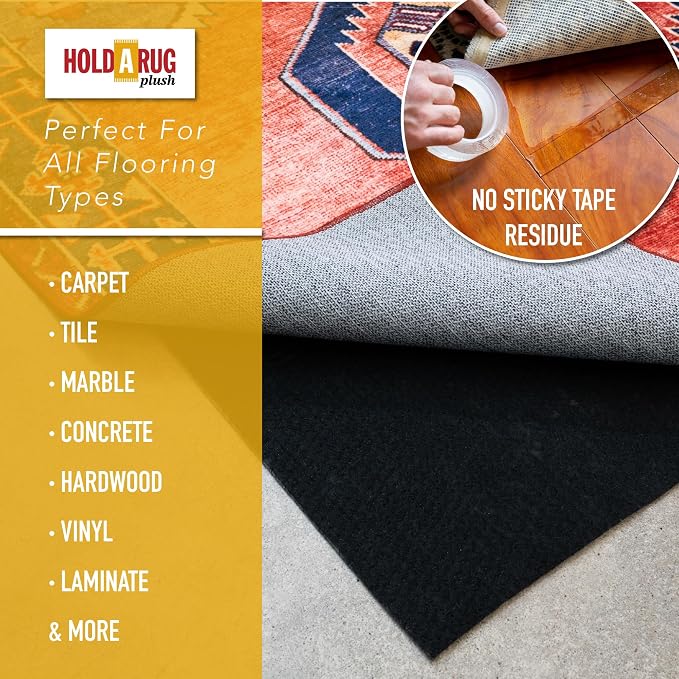 Hold-a-Rug Plush 5' x 8' Nonskid, Nonslip Rug Pad, Reversible Gripper, ¼ Thick - Image 3