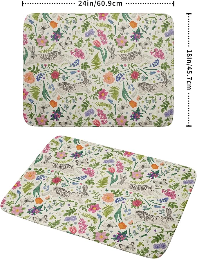 Spring Easter Dish Drying Mat for Kitchen Counter 18x24 Rabbit Bunny Green Pink - Image 2