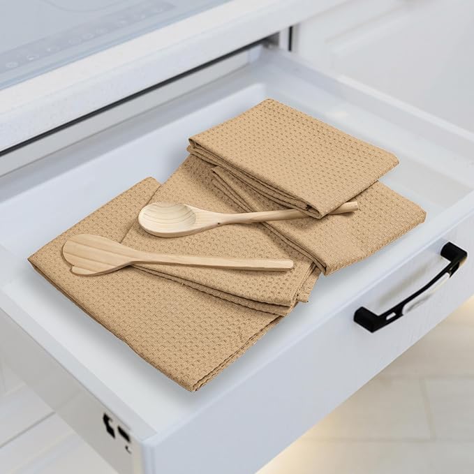 Beige Waffle Kitchen Towels, 16x26 Inches, 100% Cotton, Quick Drying, Machine - Image 3
