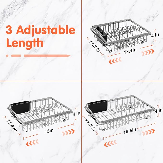 Small Expandable Over The Sink Dish Drainer Drying Rack In Stainless Steel Metal - Image 2