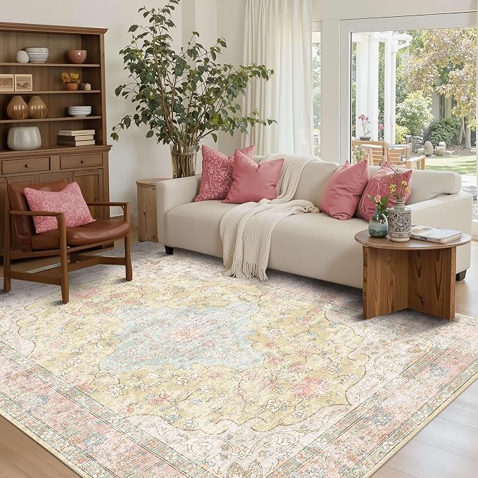 Area Rugs 5x7, Washable Orange Rugs - Image 2