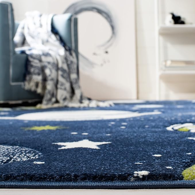 SAFAVIEH Carousel Kids Collection Area Rug - 5'3" Square, Navy & Ivory, Non-Shedding & Easy Care, Ideal for High Traffic Areas for Boys & Girls in Playroom, Nursery, Bedroom (CRK103N)