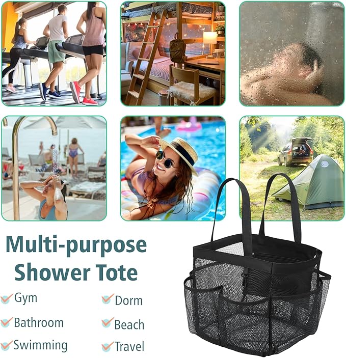 F-color Mesh Shower Caddy Portable, X Large 7 Deeper Pockets Shower Bag Basket - Image 6