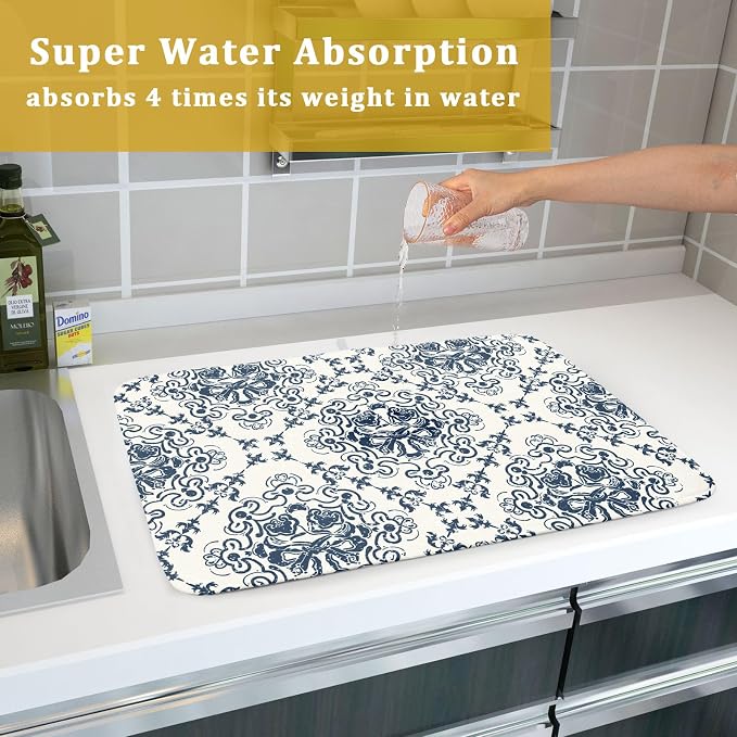 Bohemian Grey Retro Dish Drying Mat - Image 7