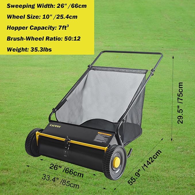 Push Lawn Sweeper, 26-Inch Width, 7 Cu. Ft. Hopper Capacity, 4 Spinning Brushes - Image 3