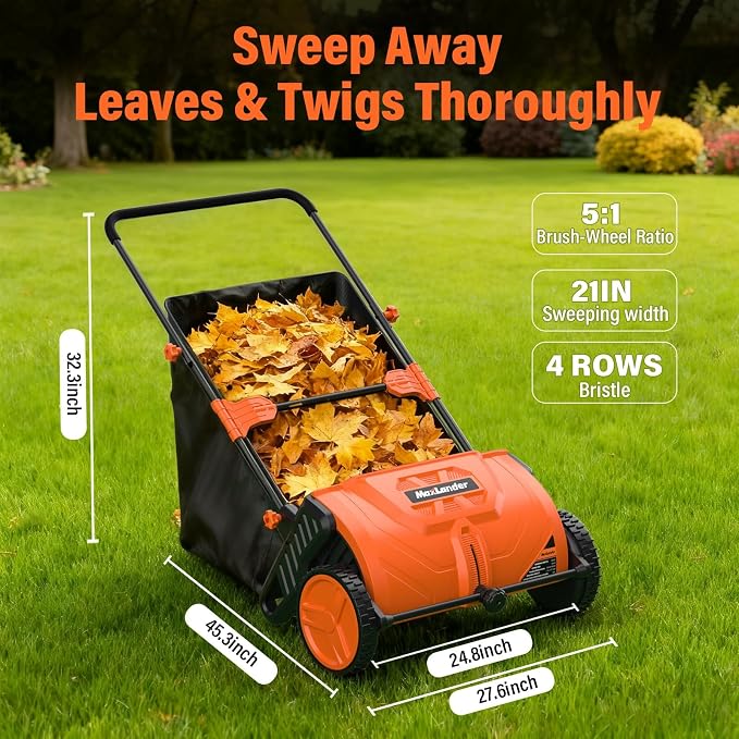Manual Push Lawn Sweeper, 21-Inch Wide Coverage, Adjustable Height Design - Image 3