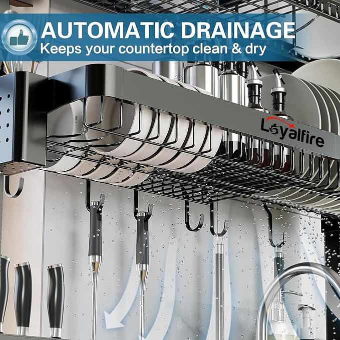 Over Sink Dish Drying Rack, 3 Tier Adjustable Length Full Stainless Steel Large - Image 4
