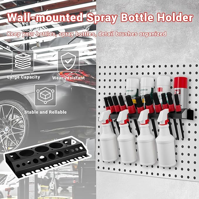 Car Cleaning Brush and Spray Bottle Storage Rack, Wall Mount Bottle Organizer - Image 7