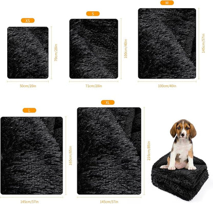 Waterproof Dog Blanket Black Calming Dogs Fluffy Long Faux Fur Pet Throw Blankets for Couch Protector Love Puppy Cat Bed Cover Washable(Black,XL-85x57in)