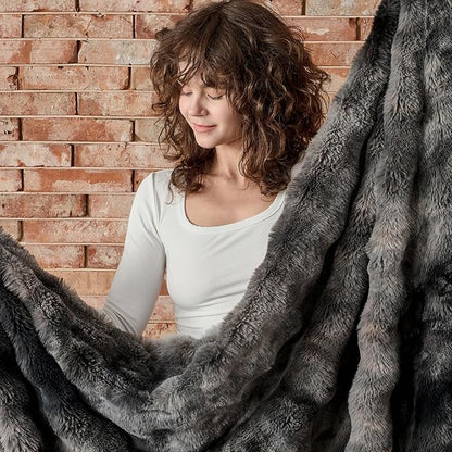 Lotus Karen Faux Fur Blanket Tie-Dye Dark Gray Twin Size - Big Bubble Rabbit Fluff Throw for Couch Small Fluffy Fuzzy Cozy Thick Furry Plush Shaggy Blankets 60x80 Inches