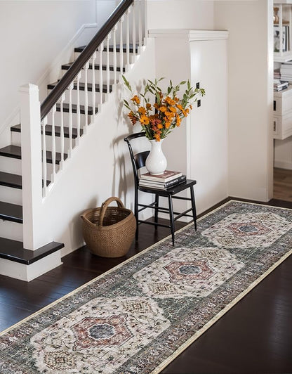 Lahome Oriental Washable Hallway Runner Rug, 2x6 Runners for Hallways Non Slip Ultra-Thin, Vintage Soft Long Carpet for Kitchen Bathroom Bedroom Laundry Room,Brown/Grey