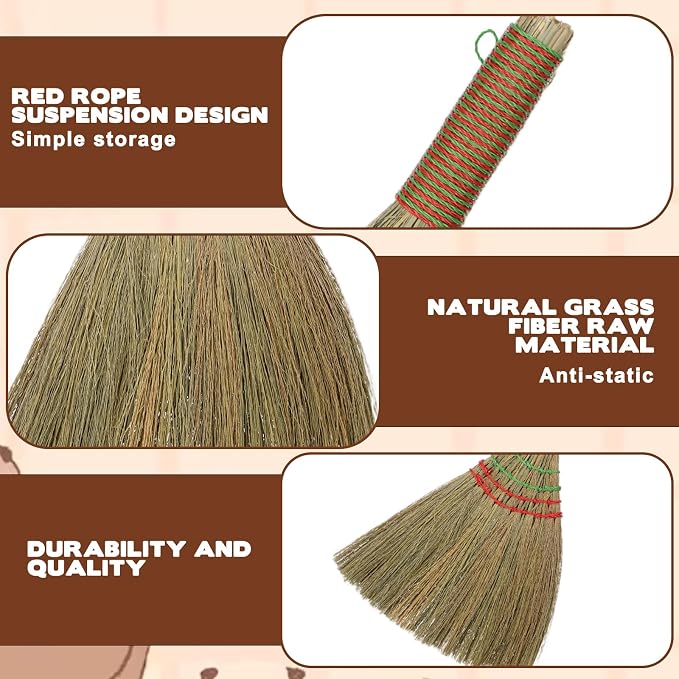 12 Inch Whisk Broom Hand Held, Corn Broom Straw Hand Brooms Handmade Short - Image 3