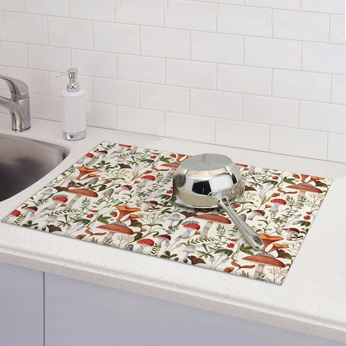 Boho Mushroom Decor Microfiber Dish Drying Mat - Image 5