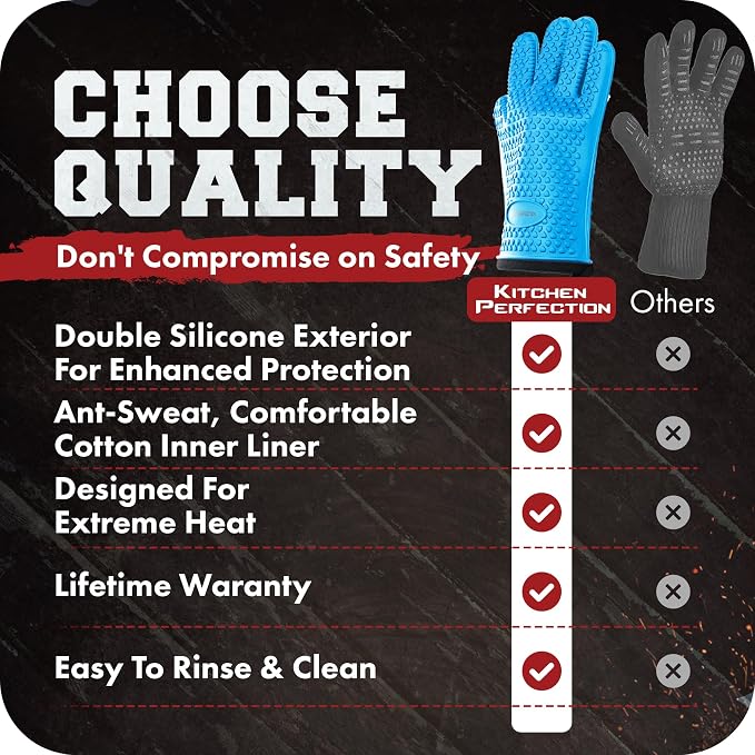KITCHEN PERFECTION Silicone Smoker Oven Gloves-Extreme HeatResistant BBQ - Image 9