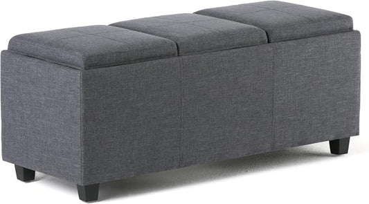 SIMPLIHOME Avalon 42 Inch Wide Contemporary Rectangle Storage Ottoman in Slate by SimpliHome