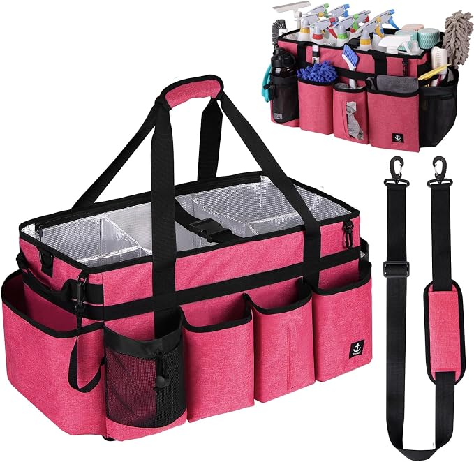 Extra large Cleaning Caddy Bag Built-in Sturdy Support Board, Cleaning Organizer by Timoxi
