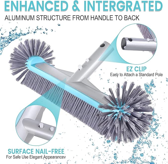 Swimming Pool Brush Head with Round Ends，17.5" Heavy Duty Aluminum Back Head - Image 4