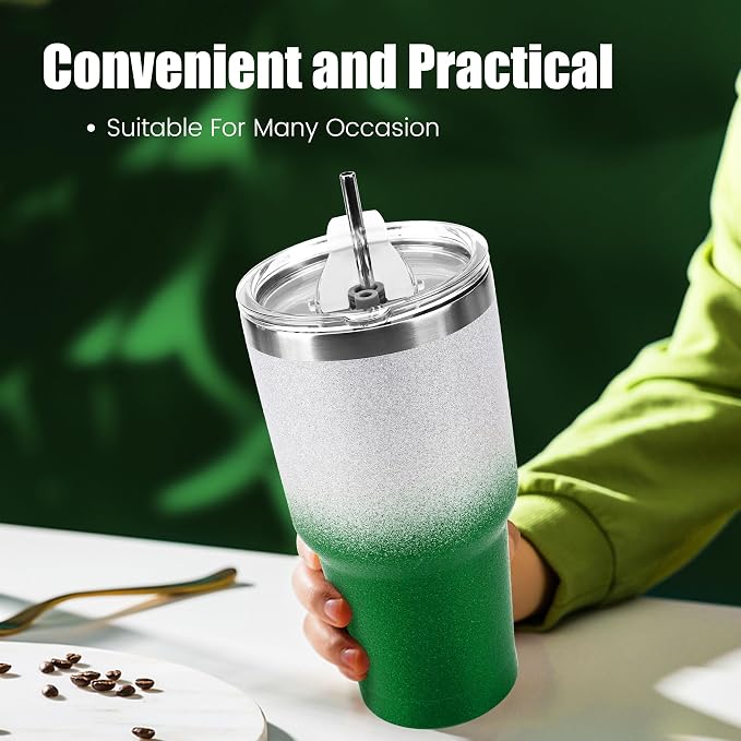 D·S 30 oz Tumbler Christmas Green Glitter Gradient Cup Stainless Steel Double - Image 5