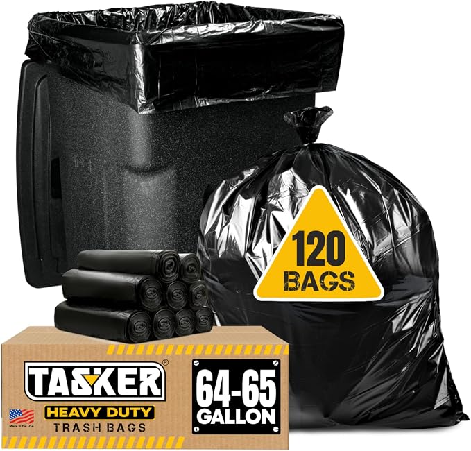Tasker 65 Gallon Trash Bags Heavy Duty | 120 Count | Extra Large 64 Gallon by Tasker