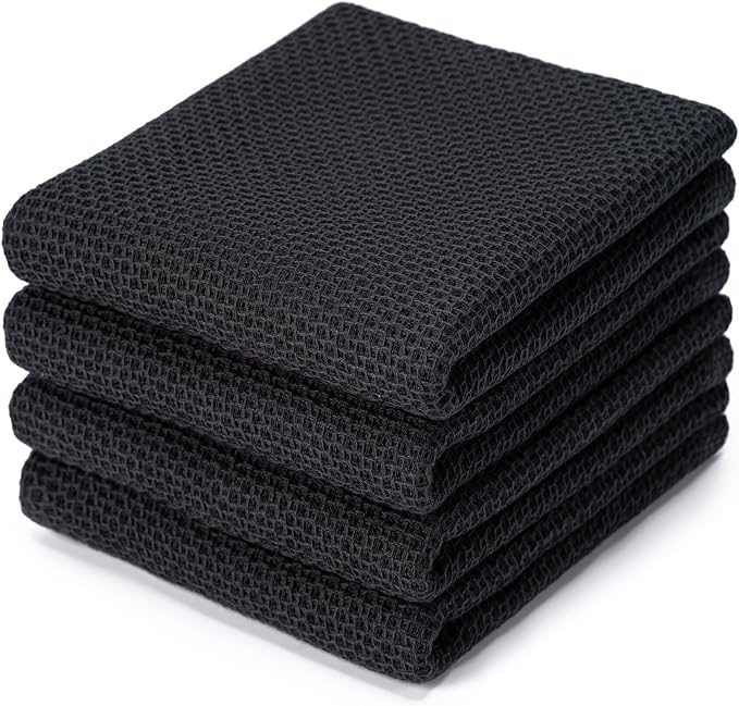 BOOMIBOO 4-Pack Dish Towels, 100% Cotton Waffle Weave, Ultra Soft Absorbent by BOOMIBOO