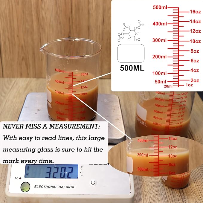 High Borosilicate Glass Measuring Cup Set-V-Shaped Spout, Includes 60ml - Image 4