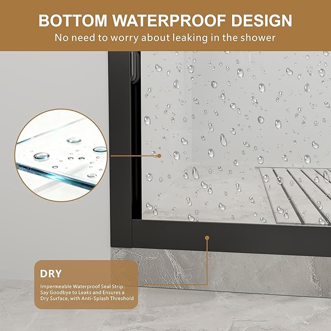 RFN 56-60" W x 76" H Framed Bypass Double Sliding Shower Door, 1/4" - Image 6