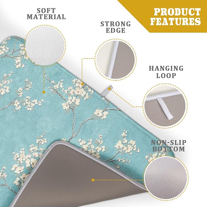 Teal Turquoise Dish Drying Mat for Kitchen Counter Spring Floral Drying Mat 18 - Image 4