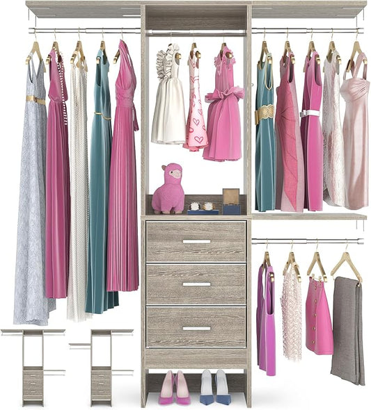 4FT Small Closet System with 3 Fabric Drawers, Flexible Built-In Clothes by Besiost